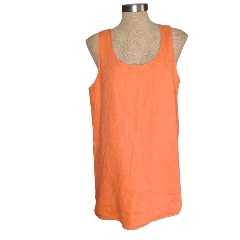 Odeon Sport 100% Linen Sleeveless Blouse Top Women's Size L Orange Lagenlook